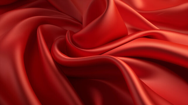 Texture d&eacute;taill&eacute;e de drap de soie ondul&eacute; rouge. Satin soyeux pour rideau de sc&egrave;ne de th&eacute;&acirc;tre.