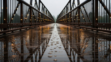 Fototapeta premium Rainy Bridge Photo: Reflective Symmetry and Water Droplets