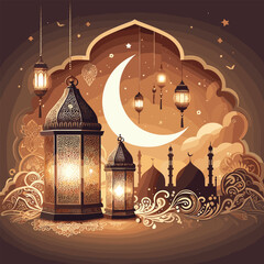 arabic lantern of ramadan celebration background illustration.
