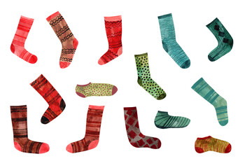 graphic seamless pattern with socks on a white isolated background. International Sock Day. Lost Socks Day. Right sock day.