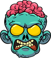 Cartoon funny green zombie character design with scary face expression. Halloween vector. Great for package design or party decoration