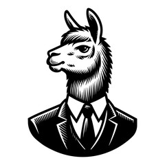 llama wearing a suit, alpaca businessman illustration