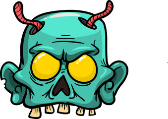 Cartoon funny green zombie character design with scary face expression. Halloween vector. Great for package design or party decoration