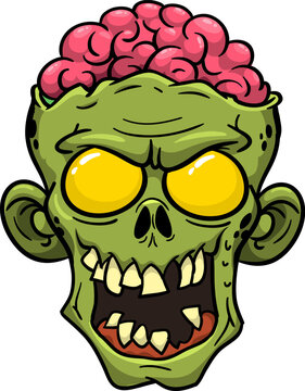 Cartoon funny green zombie character design with scary face expression. Halloween vector. Great for package design or party decoration