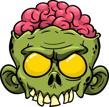 Cartoon funny green zombie character design with scary face expression. Halloween vector. Great for package design or party decoration