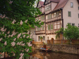 spring trip to Europe. Travel and German sightseeing locations. scenic view to facade of old...