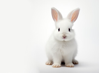 Fototapeta premium Snowy White Whiskers: Bunny Grace on a Pure Canvas