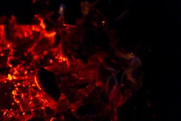 Burning coals in the dark. An extinct bonfire, Fire