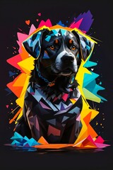 Colorful Abstract Paper Silhouette Design of a Dog Logo. Splash Color Puppy. Cute and Quirky Digital Painting, Retro Aesthetic.
