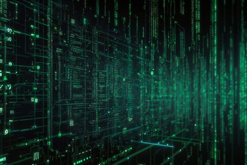 Obraz premium Digital Matrix Binary Code and Symbols Streaming Down Background. Digital Cyber Code Abstract Background. Digital Woman AI.