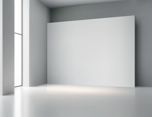Empty white studio room with blank table podium.