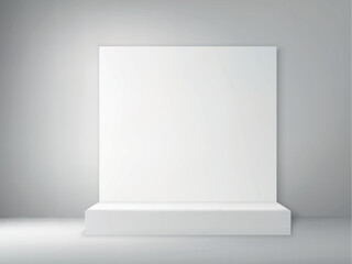 Empty white studio room with blank table podium.