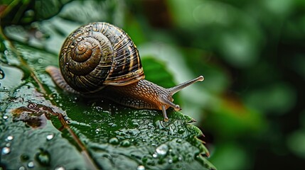 snail on leaf, slow, detailed, spring, close-up