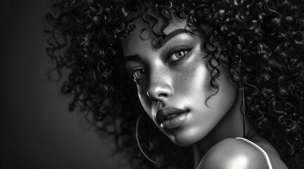 Close up black and white photo of african american woman staring - Powered by Adobe