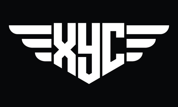 XYC three letter logo, creative wings shape logo design vector template. letter mark, word mark, monogram symbol on black & white.