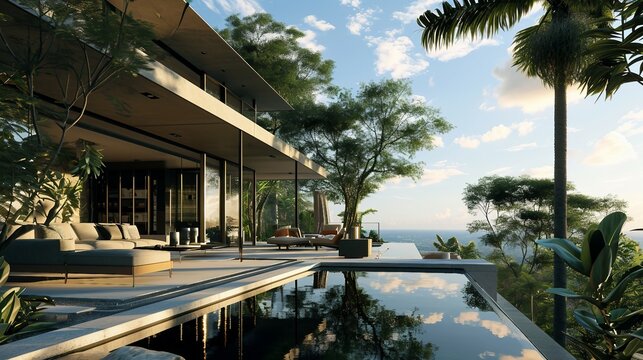 Imagine a luxurious modern villa overlooking