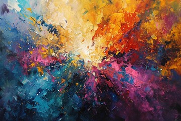 : Vibrant bursts of color explode across the canvas, creating a kaleidoscopic dance of abstract...