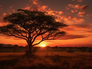 sunset in the serengeti - obrazy, fototapety, plakaty