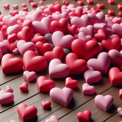 Valentine's day background with red hearts. 3d render illustration