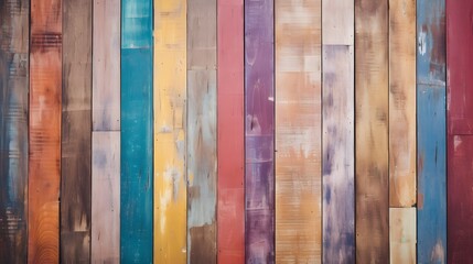 multicolor effective wood texture pattern background consists of several pieces of old wood of various sizes and colors, vertical style. Old wooden planks in multi-pastel colours vintage style.