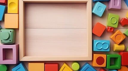 Play with children who have many different shapes. On the background of educational wooden toys With space for text