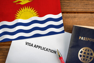 Visa application form, passport and flag of Kiribati