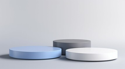 Minimalistic 3D Design: Floating Empty Gray and Blue Cylinder Podium for Modern Product Showcase