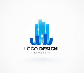 Water drops lines ribbon logo template vector