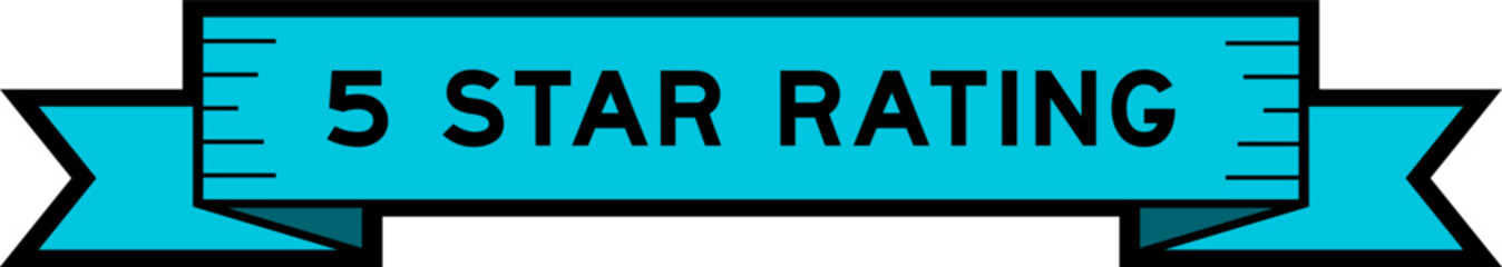 Ribbon label banner with word 5 star rating in blue color on white background