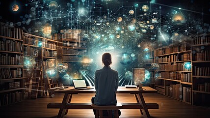 A person browsing a virtual library with digital books, highlighting the accessibility and convenience of online information