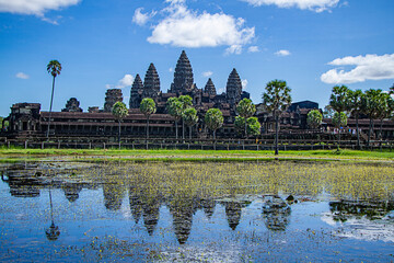Angkorwat Temple Complex in Cambodia. Considered as the largest temple complex of the World. Constructed as Hindu temple dedicated to God Vishnu for Khmer Empire by King Suryavarman II in 12 Century
