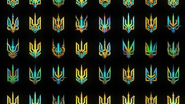Trident Ukraine symbols techno pattern waterfall UltraHD VJ video loop