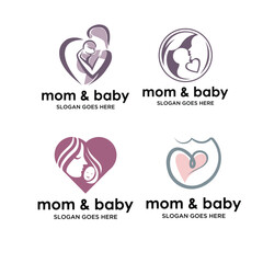 modern set of woman and baby logo