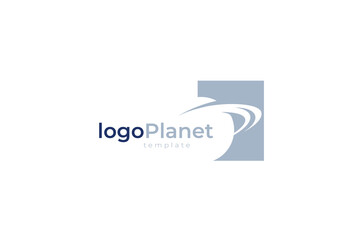 Logo Planet silhouette and Squares. Space theme. White background.