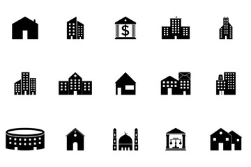 icon building, school, bank, shop, hotel
