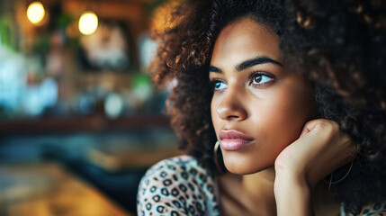 Dreamy woman gazing afar.