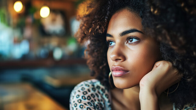 Dreamy woman gazing afar.