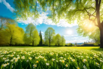 Poster Im Rahmen landscape with grass and sun © zoya
