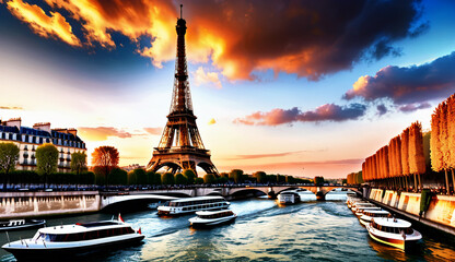 Eiffel Tower in Paris, France  - obrazy, fototapety, plakaty