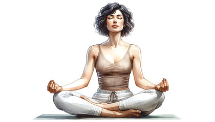 Watercolor yoga on a white background. Isolated image. - obrazy, fototapety, plakaty