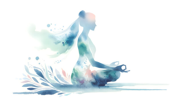 Watercolor yoga on a white background. Isolated image.