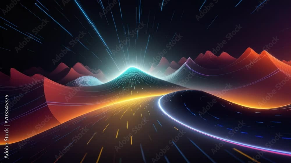 Poster Abstract background with glowing lines, futuristic wavy illustration. Generative ai