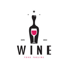 Wine logo with wine glasses and bottles.for night clubs,bars,cafe and wine shops.
