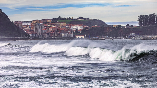 Candas typical fishing village in Asturias view from the sea