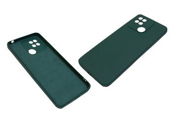 smartphone case isolated, protective case for a smartphone on two sides on a white background