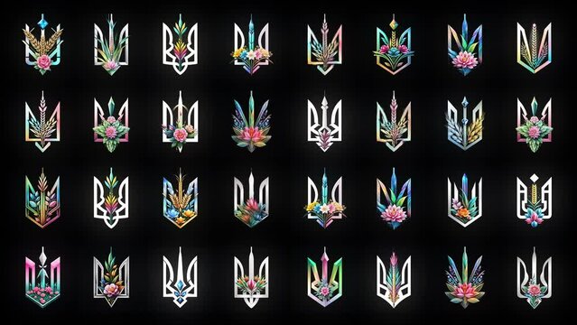 Trident Ukraine Sign in Flowers Wheat pattern Random UltraHD VJ video loop