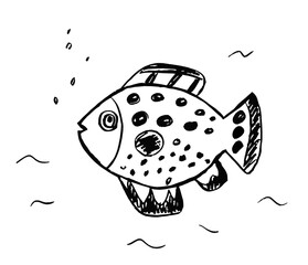 Decorative fish in black on a white background