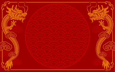 Happy chinese new year 2024 the dragon zodiac sign with asian elements white and blue paper cut style on color background. ( Translation : happy new year 2024 year of the dragon 