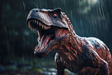 Fototapeta premium scary dinosaur standing in forest