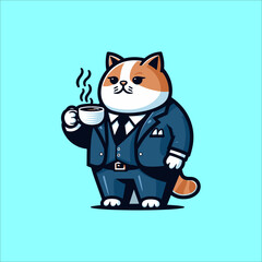minimalist and modern coffee drinking cat logo and stickers
